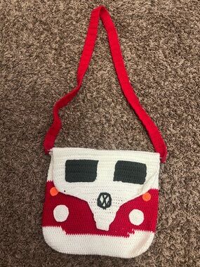 Red and White Crochet VW Bus Crossbody Bag
